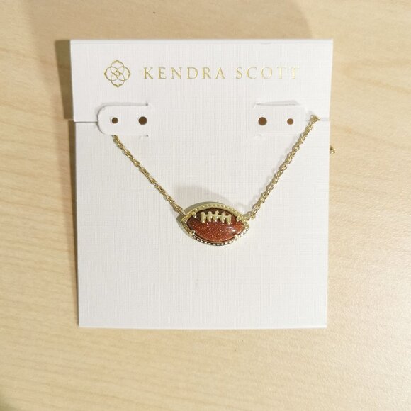 Kendra Scott Gold Orange Goldstone Football Pendant Necklace - Picture 4 of 4